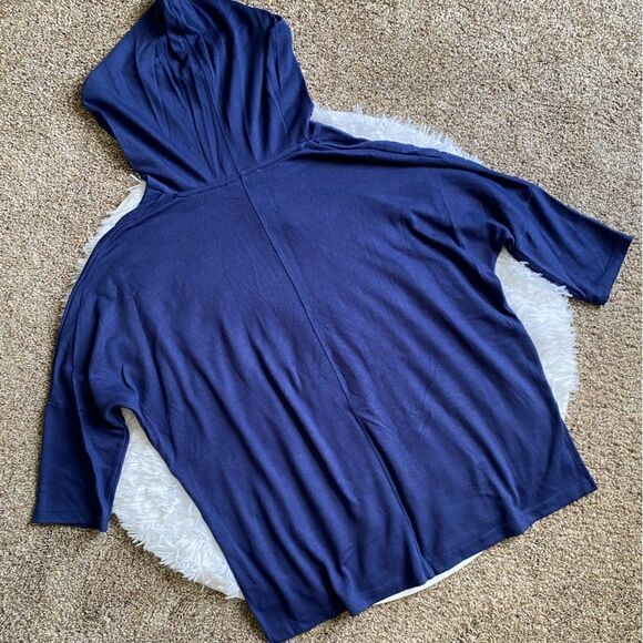 Workshop Republic Short Sleeve Thin Hooded Shirt Blue New Womens Stretch Medium - Picture 2 of 11